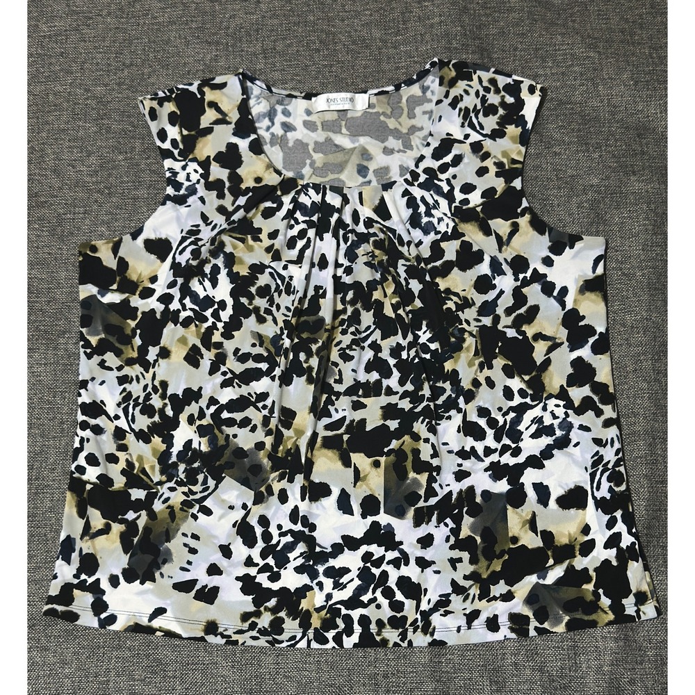 Jones Studio Women's‎ L Tank Top Abstract Animal Print Pleated Neck Sleeveless
